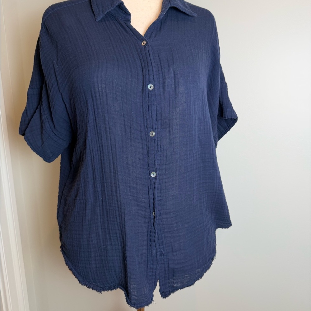 Michael Stars Size L Button-Front Crinkle Gauze Shirt - Women